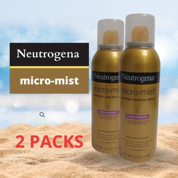 PACK! NEUTROGENA MICRO MIST SUNLESS AIRBRUSH MEDIUM INTENSITY 2 SPRAY TAN 5.3oz - Picture 1 of 8